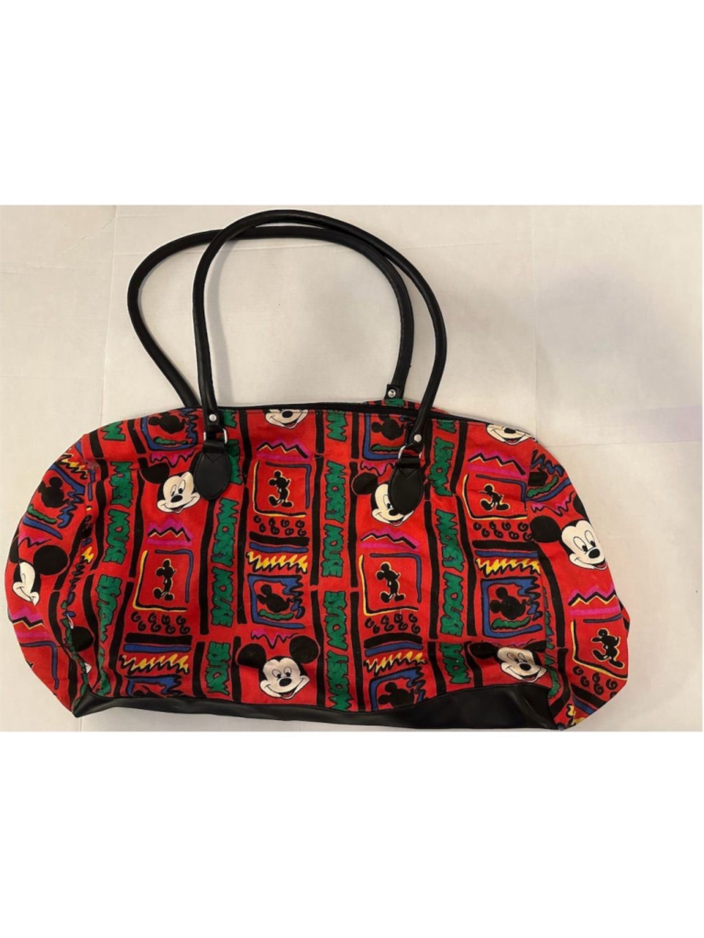 Vintage Disney Mickey Mouse Weekender Travel Bag 90s Canvas Vinyl Red Large